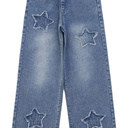 Boy's Cute Star Baggy Denim Pants Elastic Waist Pull On Jeans Straight Wide Leg Jeans for Teen Boys 8-14 Years