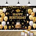 YinQin 180x120 cm Glitter Black Golden Happy Birthday Backdrops Cloth 71x47 inch Bday Photography Backgrounds Gold Happy Birthday Sign Banner Decoration for Women Men (Gold)
