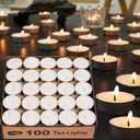 Unscented Palm Tea Lights Candles 100 Pack Bulk, 4.5 Hours Long Burning White Tea Lights,Non-Paraffin, Smokeless, Mini Tealight Votive Candles for Wedding, Centerpiece, Party, Christmas