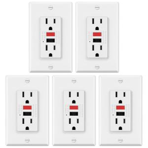 ELECTECK 5 Pack GFCI Outlets 15 Amp, Non-Tamper Resistant, Decor GFI Receptacles with LED Indicator, Ground Fault Circuit Interrupter, Wallplate Included, ETL Listed, Red/Black Button