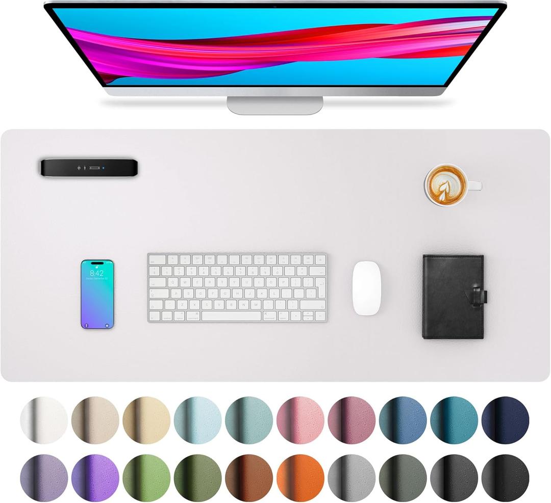 Aothia Large PU Leather Desk Pad Protector Non-Slip Mouse Pad & Writing Mat for Office/Home, Waterproof, Easy to Clean (23.6" x 13.7", Pale Lavender White)