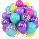 Pink Blue Purple Balloon, 60 Pcs 12 Inches Hot Pink Metallic Purple Teal Yellow Balloons Confetti Balloons for Kids Magic Theme Birthday Decoration Baby Shower Girls Music Party Supplies