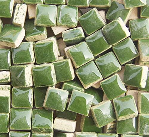 PINUO&KE 200 Pieces / 200 g Square Ceramic Mosaic Tiles - 1x1 cm for Home Decoration, DIY Crafts, Projects - Dark Green