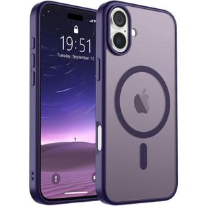 SUPFINE Magnetic for iPhone 16 Plus Case(Compatible with MagSafe)(Military Grade Drop Protection) Slim Translucent Matte Shockproof with Anti-Fingerprint Phone Case,Dark Purple