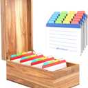 Neando 4x6 Index Card Holder, Acacia Index Card Box, Index Card Organizer Case, Wood Recipe Box with Dividers, 4 Compartments for 600 Cards, File Note Flash Card Holders