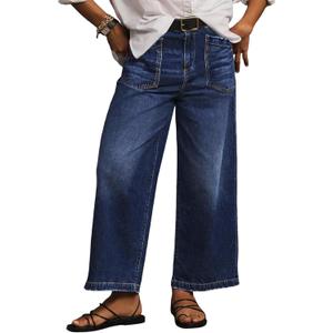 Eytino Women Plus Size Jeans High Waist Wide Leg Jean Trousers Stretchy Baggy Straight Leg Denim Pants with Pockets, 2X Bluing