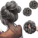 SARLA 2PCS Messy Hair Bun Hair Pieces Wavy Curly Synthetic Updo Fake Scrunchies Ponytail Extension for Women Dark Grey
