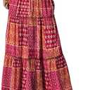 Happy Sailed Womens Floral Print Boho Maxi Skirt Elastic High Waist Pleated Ruffle Flowy Long Skirts M-L Print Red