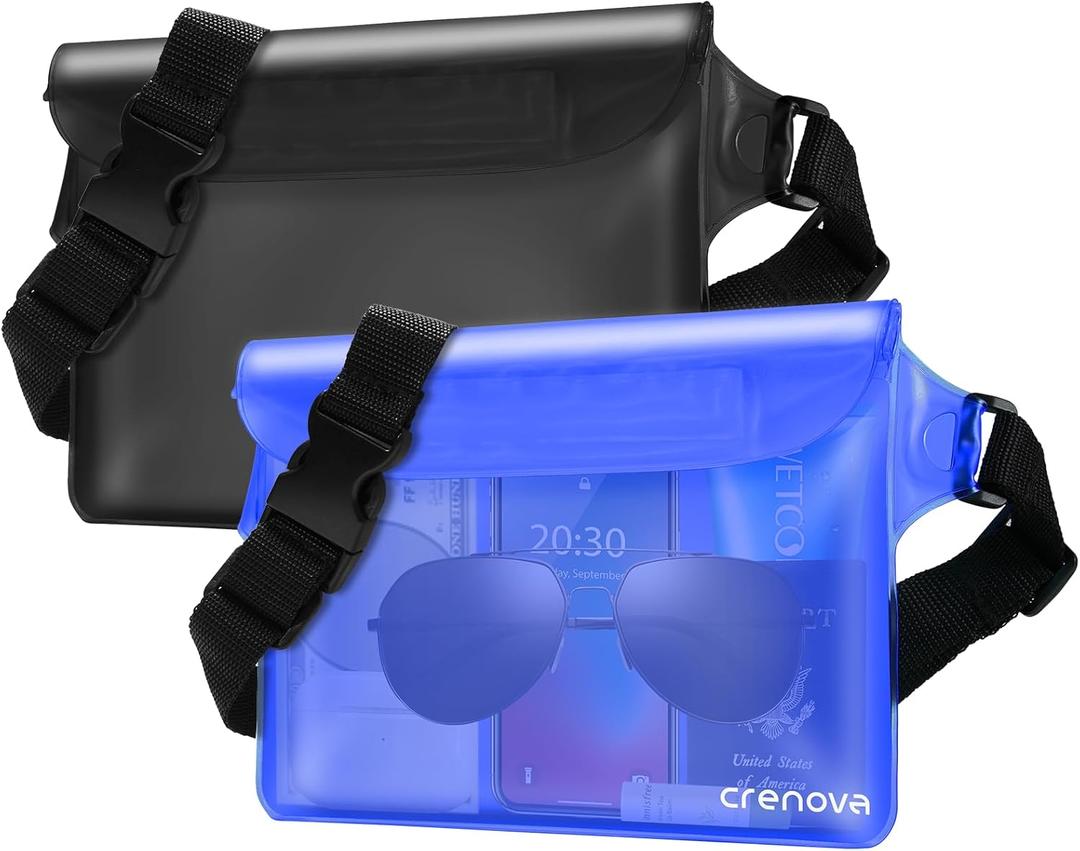 Waterproof Bag for Beach, Sandproof Fanny Packs for Women, Waterproof Pouch for Phone Passport Purse, Floating Dry Bags for Cruise Travel Water Park Boating Fishing Diving Surfing Kayaking Accessories (Blue & Black)