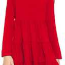 Arshiner Girl Long Sleeve Dress Tiered Ruffle Swing Tunic Shirt Dress (Red)