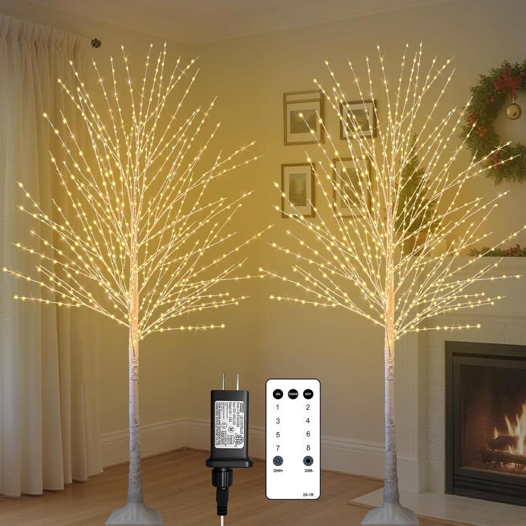 2Pack 6FT Lighted Birch Tree, Birch Tree with 880 LED Lights, 8 Twinkling Modes and Timer, Dimmable, Light Up Twig Christmas Tree for Indoor Outdoor Home Party Garden Wedding Decorations
