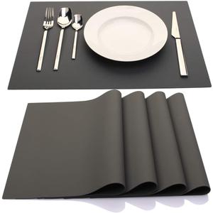 ME.FAN Silicone Placemats [17.7''x12.6''] Heat-Resistant Thicken Non-Slip Tablemats Non-Skid Table Mats Set of 4 (Dark Gary)