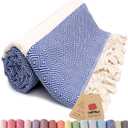 Bazaar Anatolia Turkish Beach Towel  100% Cotton, Quick Dry, Sand Free Towel for Bathroom, Camping, Travel, Royal Navy  Oversized 71x39 Inches  Diamond Dark Blue