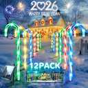 Anordsem Solar Christmas Decorations Outdoor: 12 Pack Candy Cane Stake Lights - 21" Waterproof LED 8 Colorful Lighting Models for Pathway Yard Patio Xmas Decor - 2026 New Year Gifts for Homeowners