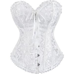 Corset Tops for Women,Lace Bustier Corset Lingerie top,Renaissance Overbust Corset Push Up Bodysuit (Medium, White)
