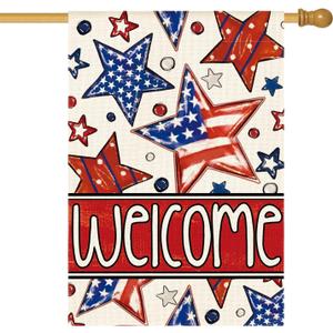 AVOIN colorlife Patriotic 4th of July House Flag 28x40 Inch Double Sided Outside, Welcome American Stars and Stripes Yard Outdoor Decoration