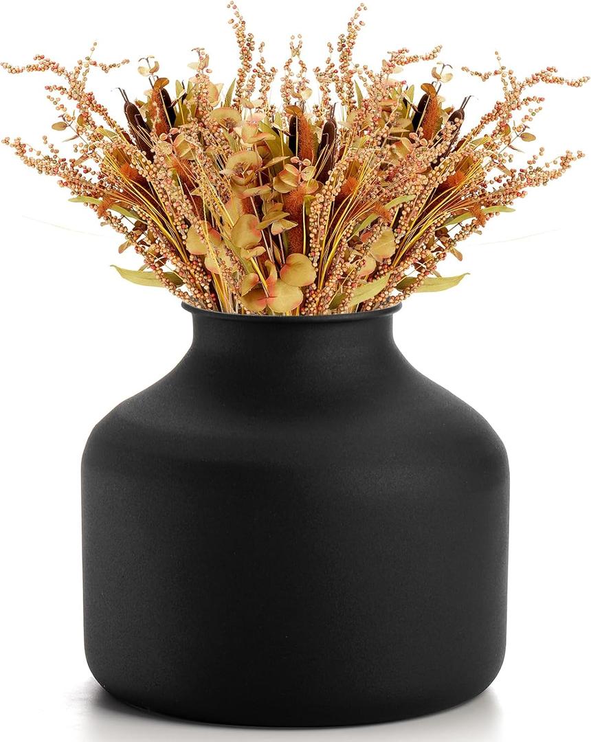 Goaste Metal Matte Flower Vase, Small Black Vases for Flower, 6.5 Inch Tall Iron Frosted Flower Arranging Vase for Table Centerpiece, Home, Shelf, Office, Garden Decor, Black