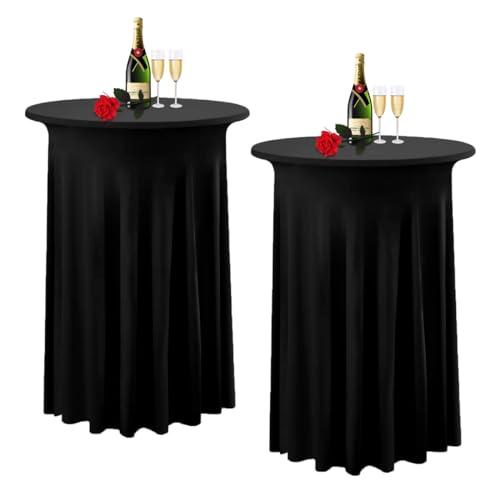 Albassa 2 Pack Cocktail Table Covers 32"x 43" Spandex Stretch Round Cocktail Tablecloths with Wavy Drapes Fitted High Top Bar Table Skirt for Wedding Party Banquet (Black, 2 PCS)