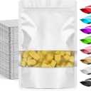 Funfery 100 Pcs Smell Proof Packaging Bags,Mylar Clear Bags for Food Storage,Sealable Bag for Packaging,Stand Up Pouches with Window,ReSealable Bag for Small Business,Cookies,Candy(White,4.7x7.9in)