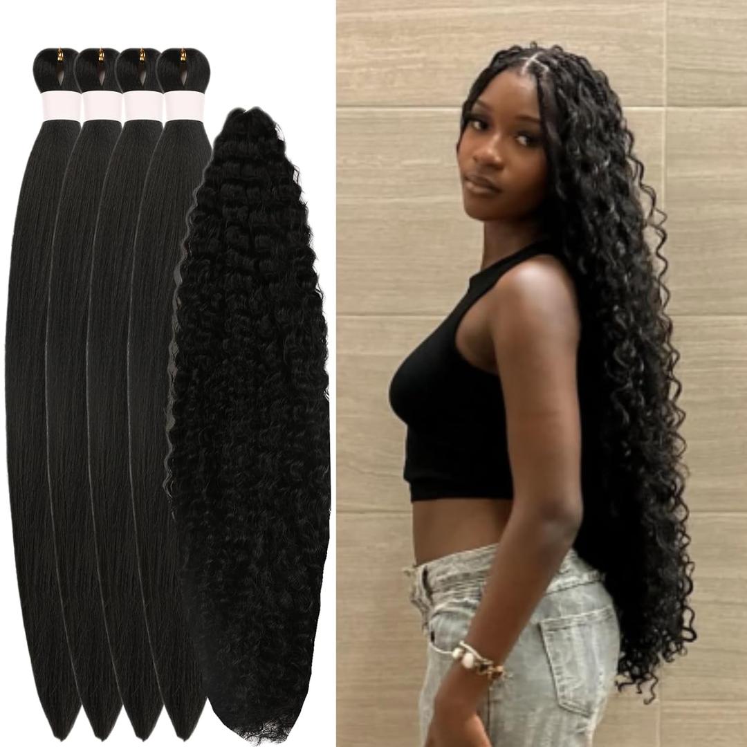 1B Black Braiding Hair Pre Stretched Hypoallergenic Boho Hair for braiding Synthetic Curly Deep Wave Fulani Crochet Braids EZ Braid