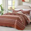 LEAONME 3 Pieces King Size Burnt Orange Rust Quilt Set with Checkered Pattern Lightweight Oversized Bedspread 98''x106'' Soft Coverlet Warm Bed Cover for All Seasons (1 Quilt, 2 Pillow Shams)