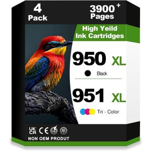 950XL 951XL Ink Cartridges Combo Pack Smart-Auto Ink Cartridge Replacement for HP Officejet Pro 8100 8110 8600 8610 8615 8616 8620 8625 8630 8640 8660 251dw 271dw 276dw Inkjet Printer (4 Pack,BCMY