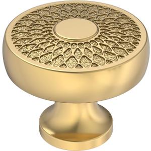 Alzassbg Round Cabinet Knobs, Champagne Bronze, 1.4 Inch Diameter, Decorative Filigree Pattern, Kitchen and Drawer Hardware, 10 Pack, AL0001BRG (Single Hole Knobs)