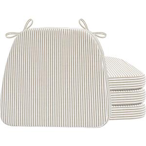 AAAAAcessories D-Shaped Chair Cushions, 2" Thick Dining Chair Pads with Ties and Removable, Machine-Washable Cover, 17" x 16", Set of 4, Natural Sand Pinstripe