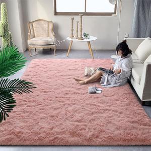 DweIke Super Soft Shaggy Rugs Fluffy Carpets, 3x5 Light Pink Area Rug for Living Room Bedroom Girls Kids Room Nursery Home Decor, Non-Slip Washable Plush Indoor Floor Bedside Carpet