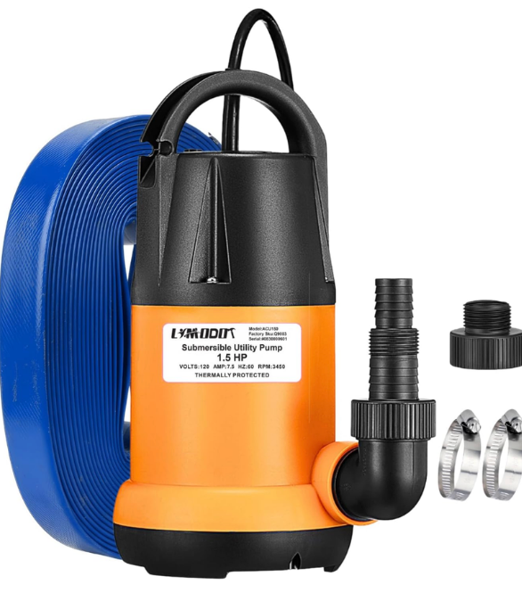 Submersible Water Pump With 25ft. Hose Kit, Sump Pump, Utility Pump with 25-Foot Power Cord, 4000GPH, Portable Water Pump for Swimming Pools, Garden Ponds, Basements, Multi-Purpose Drainage