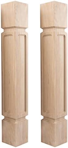 Btowin 35 1/2-inch H 5-inch W 5-inch D Wood Carved Raised Panel Cabinet Columns, 2Pcs Unfinished Massive Replacement Kitchen Island Countertop Legs for Large Dining Table Kitchen Counter Vanities