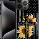 Case for iPhone 16 Pro W USA Flag Faith Sunflower Pattern Design Case for Women Girls Men Soft TPU Bumper Hard PC Back Anti-Fall Shockproof Protective Slim Cover
