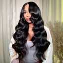 TESLAL Black Pre Cut Lace Wear and Go Body Wave 6X6 HD Lace Wigs 260% Density Premium Fiber and Human Hair Blend Wig By Crafted Technology Glueless Wig 30Inch (30 Inch, black color)