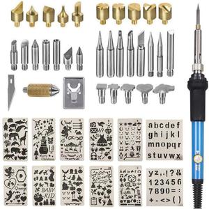 Wood Burning Kit, Wood Burning Tool Adjustable Temperature Woodburning Pyrography Pen Kit for Adults 46 Pcs (Blue)