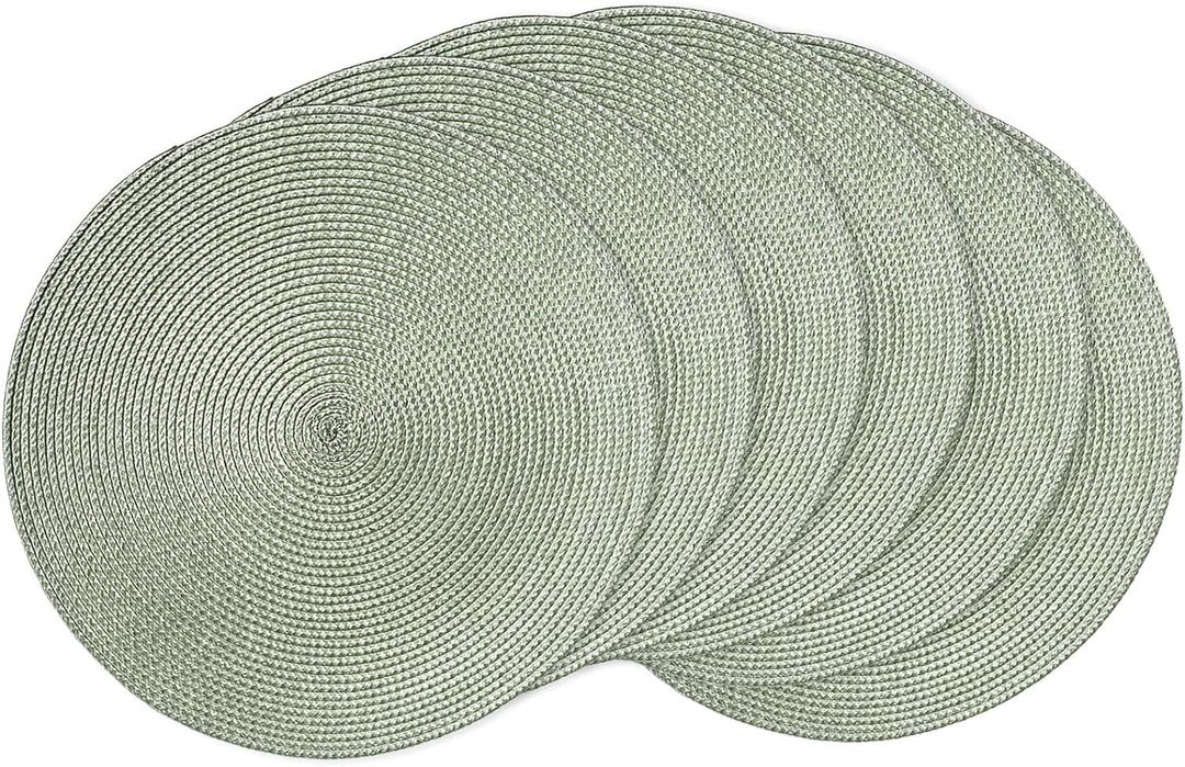 AHHFSMEI Round Braided Placemats 15 Inch Round Table Mats for Dining Tables Natural Woven Heat Resistant Place mats Set of 6 (Sage Green)