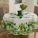 XCHI Green Hats Shamrock Coins St. Patrick's Day Tablecloth Round Table Cloth Washable Table Covers for Indoor Outdoor Dining Home Party Decorations 70x70 Inch