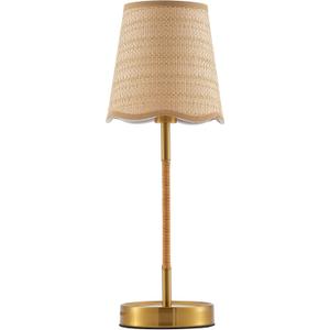 Boho Hand Woven Rattan Table Lamp Natural Wicker Desk Lamp Brass Table Lights for Bedsides Bedroom Table Top Home Office