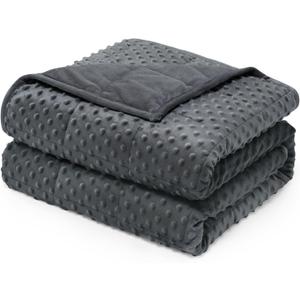 Wemore Minky Dot Weighted Blanket for Adults Queen Size 15 lb, Soft Heavy Blanket for Stress Relief and Sleep Promotion, Breathable Blanket for All-Season with Glass Beads, Dark Grey 60 x 80 inches