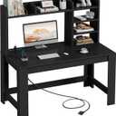 WINAZ 43" Black Gaming Desk with Hutch and Built-in Power Outlet, 42.5"