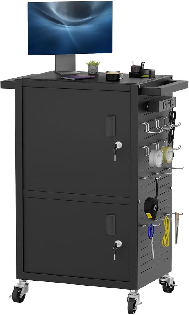 Heavy Duty AV Cart Rolling Computer Cart with Pullout Keyboard Tray