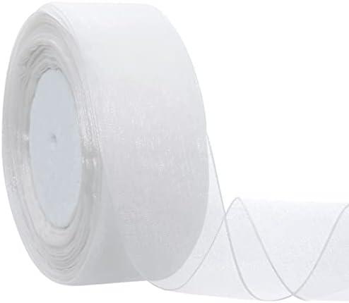 Hapeper 1-1/2 Inch Sheer Organza Ribbon for Gift Wrapping, Party Decoration 50 Yards/Roll (White)