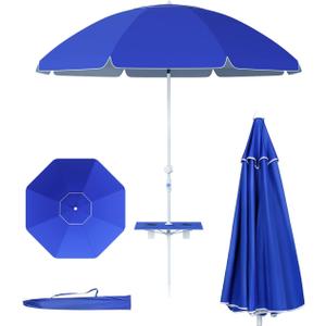 paramondo 7ft Beach Umbrella with Sand Anchor Air Vent Push Button Tilt and Crank, Portable Sunshade Outdoor Patio Umbrella with 8 Sturdy Ribs for Garden, Deck, Backyard, Pool and Beach