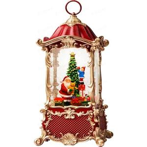 Flldsee Snow Globe Lantern Christmas Decorations Indoor, Musical Snowglobe Light with Timer, USB & Battery Powered Music Box, Santa Claus Bear Cub Moving Train, Xmas Holiday Home Decor