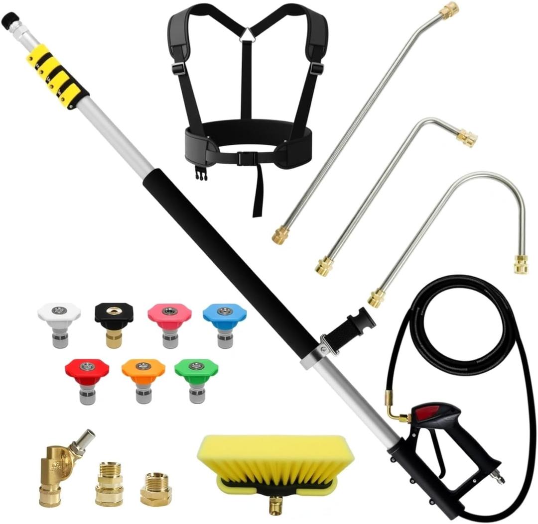 Pressure Washer Extension Wand, 4 FT Telescoping, 7 Spray Nozzles, Gutter Cleaner with Brush Head, 2 x 48 x 4 inches