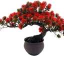 Fycooler Artificial Plants Artificial Bonsai Juniper Tree Potted Faux Japanese Pine Bonsai Simulation Zen Garden Fake Plant Artificial Bonsai Tree for Home Office Showcase Indoor Décor Desktop Display (Red)