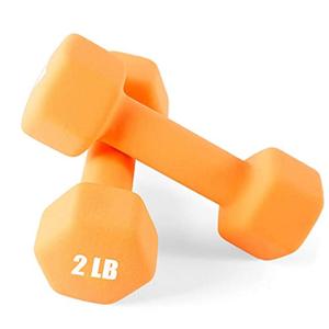 Portzon Set of 2 Neoprene Dumbbell, 2 LB, Anti-Slip, Anti-roll, Hex Shape, Orange - Pack of 2