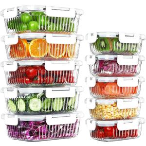 10 Packs Glass Food Storage Containers Set, Glass Meal Prep Containers with Lids, Airtight Lunch Containers, Microwave, Oven, Freezer and Dishwasher Safe, White