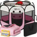 Dog Cat Playpen, Puppy Pet Playpen Indoor for Small Dog Crate Tent Cage Outdoor, Portable Pop Up Dogs Enclosure Kennel with Carrying Case for Dogs/Cats/Rabbits(Pink, Small with pad)