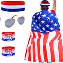 American Flag Costume Cape,Retro 80's Patriotic Flag Outfits Sunglasses Headband Bracelets for 4th of July Independence Day Memorial Day Celebration Party Accessories for Men Women
