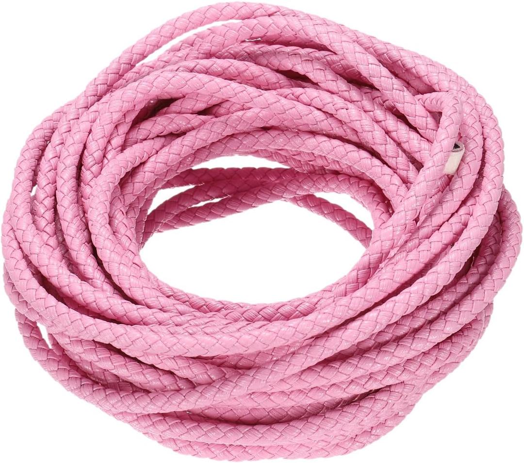 M METERXITY Round Braided Leather Cord, 10 Yards 5mm Six-Strand Faux Beading String Rope Bolo Tie 10 Meters Long for Jewelry Making/DIY Crafts, String Macrame Bracelet Thread [Pink]